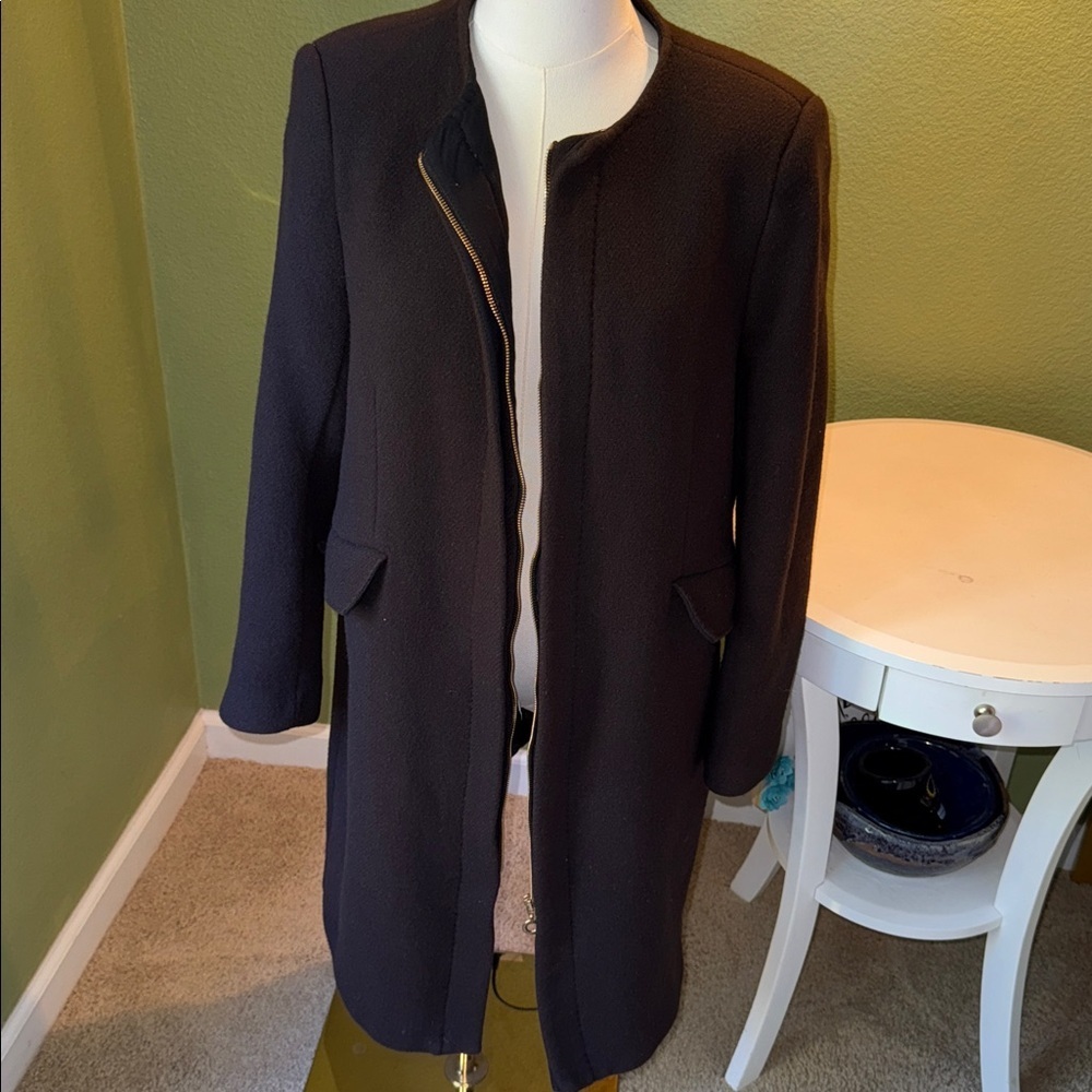 Zara dark brown coat with gold zipper